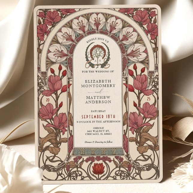 Invitation Flore Mariage de Bourgogne et d'ivoire Art nouveau (Créateur téléchargé)