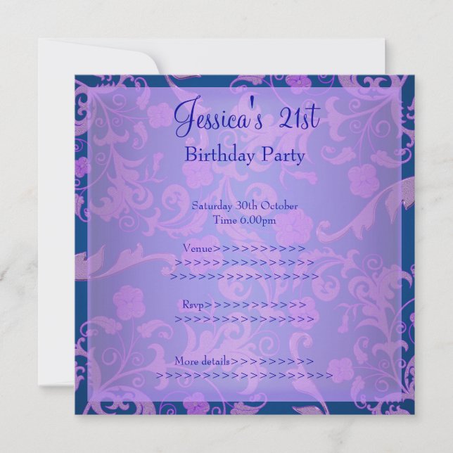 Invitation Flore métallurgique bleu bleu rétro violet 21e ann (Devant)