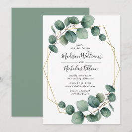 Invitation Flore Moderne | Mariage avec cadre géométrique dor
