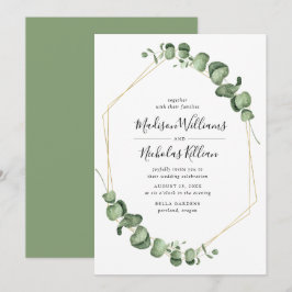 Invitation Flore Moderne | Mariage avec cadre géométrique dor
