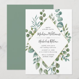 Invitation Flore Moderne | Mariage avec cadre géométrique dor