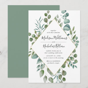 Invitation Flore Moderne   Mariage avec cadre géométrique dor