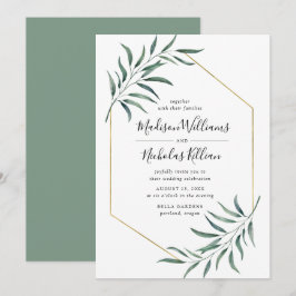 Invitation Flore Moderne | Mariage Cadre Géométrique Doré