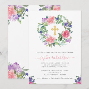 Invitation Flore peint à la main Baptême d'aquarelle tendanc