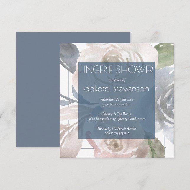 Invitation Flore poussiéreux | Fumoir Pastel Blue Lingerie Do (Devant / Derrière)