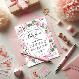 Invitation Flore rose baby shower