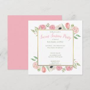 Invitation Flore rose Chic   Sweet sixteen Gold Frame