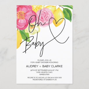 Invitation Flore rose et printemps citron Oh Baby Girl Douche