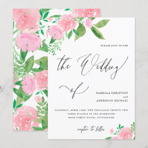 Invitation Flore rose pâle avec Mariage de calligraphie