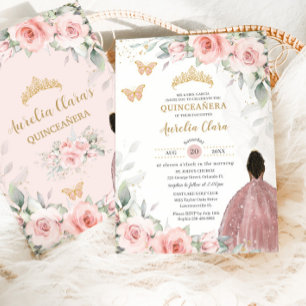 Invitation Flore rose pâle Brown princesse Quinceañera