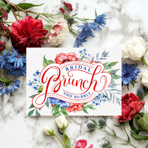 Invitation Flore rouge blanc et bleu   Brunch & bulle