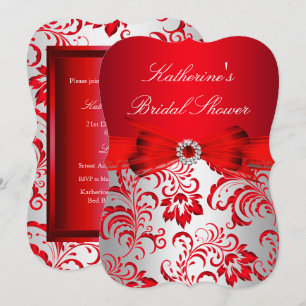 Invitation Flore rouge et Fête des mariées Bow Argent