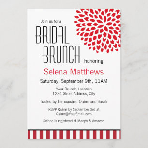 Invitation Flore rouge et rayures Brunch nuptial moderne