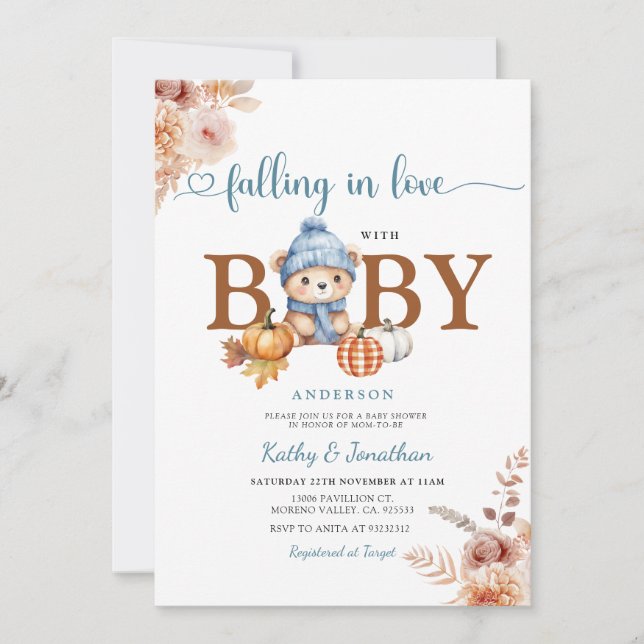 Invitation Flore rustique chute dans l'amour Baby shower ours (Devant)
