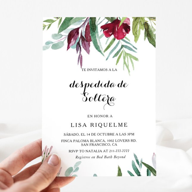 Invitation Flore tropicale et verdure Fête des mariées espagn (Créateur téléchargé)