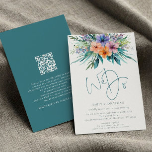 Invitation Flore tropicale Nous faisons QR Code Mariage