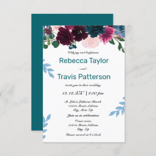 Invitation Flore Turquoise - Mariage/Réception 3x5