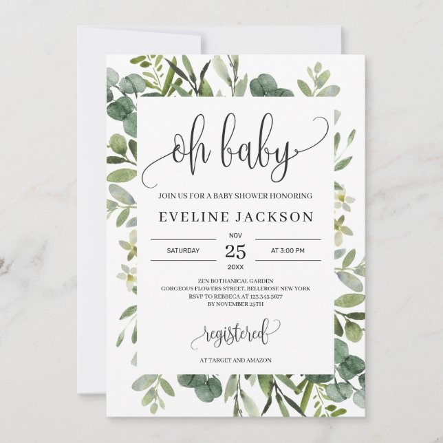 Invitation Flore vert moderne succulent oh baby shower (Devant)