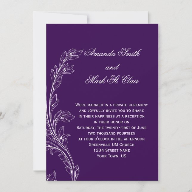 Invitation Flore violet blanc Mariage (Devant)