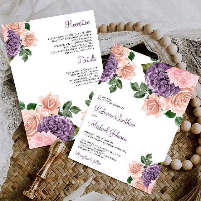 Invitation Flore violet rose vif en un seul Mariage (Créateur téléchargé)