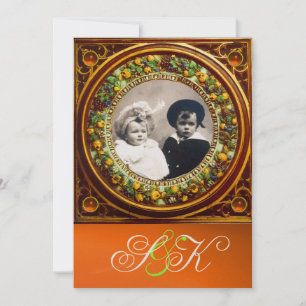 INVITATION FLORENTINE RENAISSANCE FRUITS DAMAS MONOGRAMME