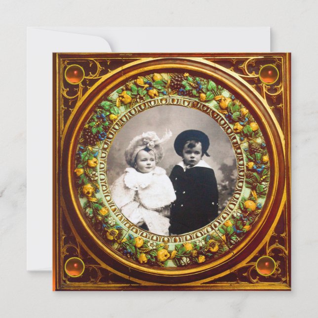 INVITATION FLORENTINE RENAISSANCE FRUITS NOIR ORANGE DAMAS (Devant)