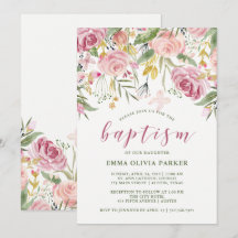 Flores aquarelles | Baptême floral rose et or