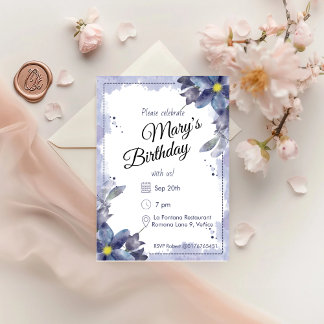 Invitation Flores d'aquarelle violette Anniversaire