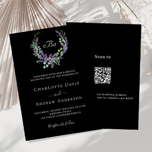 Invitation Flores de lavande blanche noire code QR mariage RS