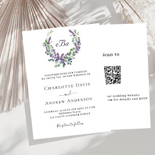Invitation Flores de lavande simples QR RSVP mariage de luxe