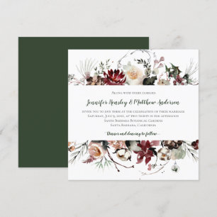Invitation Flores d'hiver - Forêt foncée Vert Texte Mariage