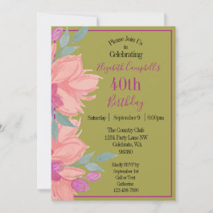 Invitation Flores roses Anniversaire personnalisé