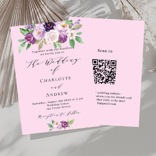 Invitation Flores violets roses QR détails RSVP mariage de lu