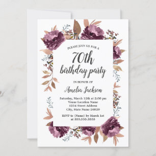 Invitation Florom Purple Aquarelle 70e anniversaire Invitatio