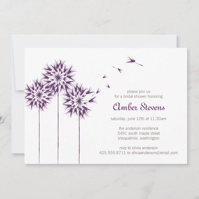 Invitation Flottante Dandelion Shower/Party (Devant)