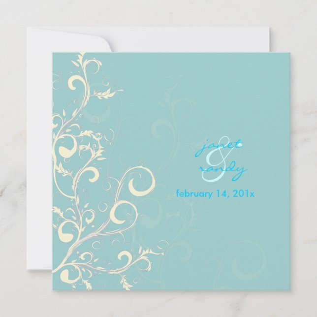 Invitation Flourdissements/tourbillons feuilles/bleus (Devant)