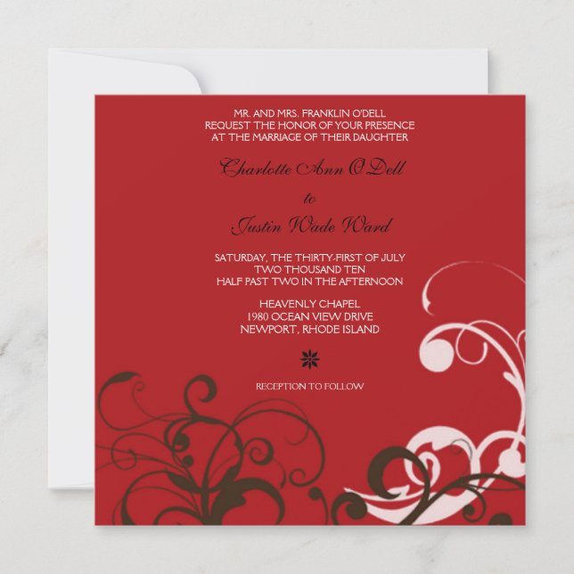 Invitation flourish ; mariage rouge (Devant)