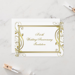 Invitation Flourish Or Blanc 50e Anniversaire de Mariage