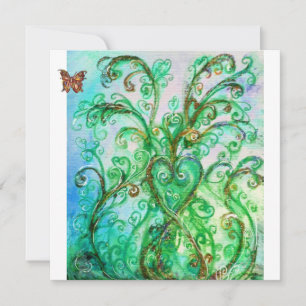 Invitation FLOURISSES FANTAISISTES bleu vert blanc brillant