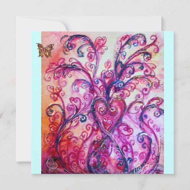 Invitation FLOURISSES FANTASISTES rouge vif, rose, bleu viole (Devant)