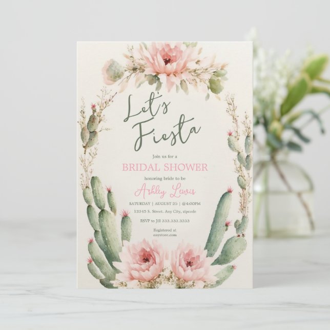 Invitation Flower Cactus nuptiale douche, Boho Flowers (Debout devant)