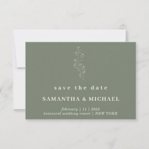 Invitation Flower Elegant Sage Green Indie Enregistrer la dat