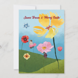 Invitation Flower Meadow Petit Mariage d'oiseaux et de chauve