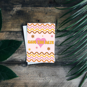 Invitation Flower Power 60's 70's Retro Enregistrer la date