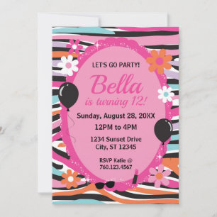 Invitation Flower Power fête d'anniversaire