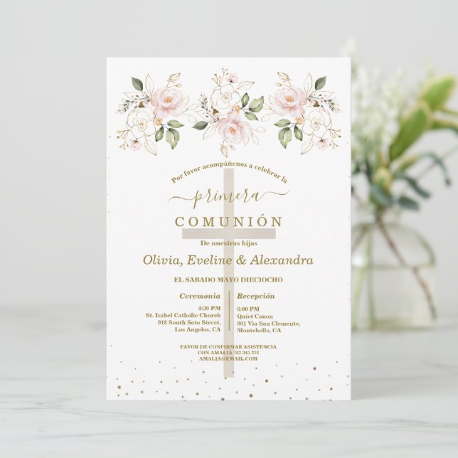 Invitation Flowers Primera Comunión Triplets Holy Communion (Debout devant)