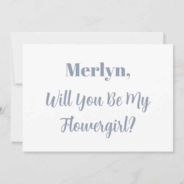 Invitation Flowgirl Nom personnalisé Dusty Blue Mariage blanc (Devant)