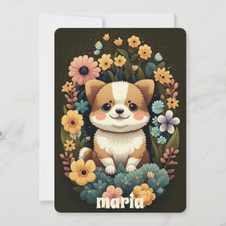 Invitation Fluffy Corgi Chien Chien Chiot Anniversaire Retro 