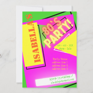 INVITATION FLUORO NEON FLUORO 80S COLORÉ RETRO AMUSANT ANNIVE