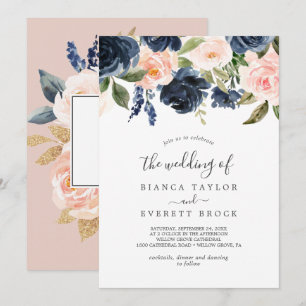 Invitation Flush et Navy Flowers Blanc Le Mariage De